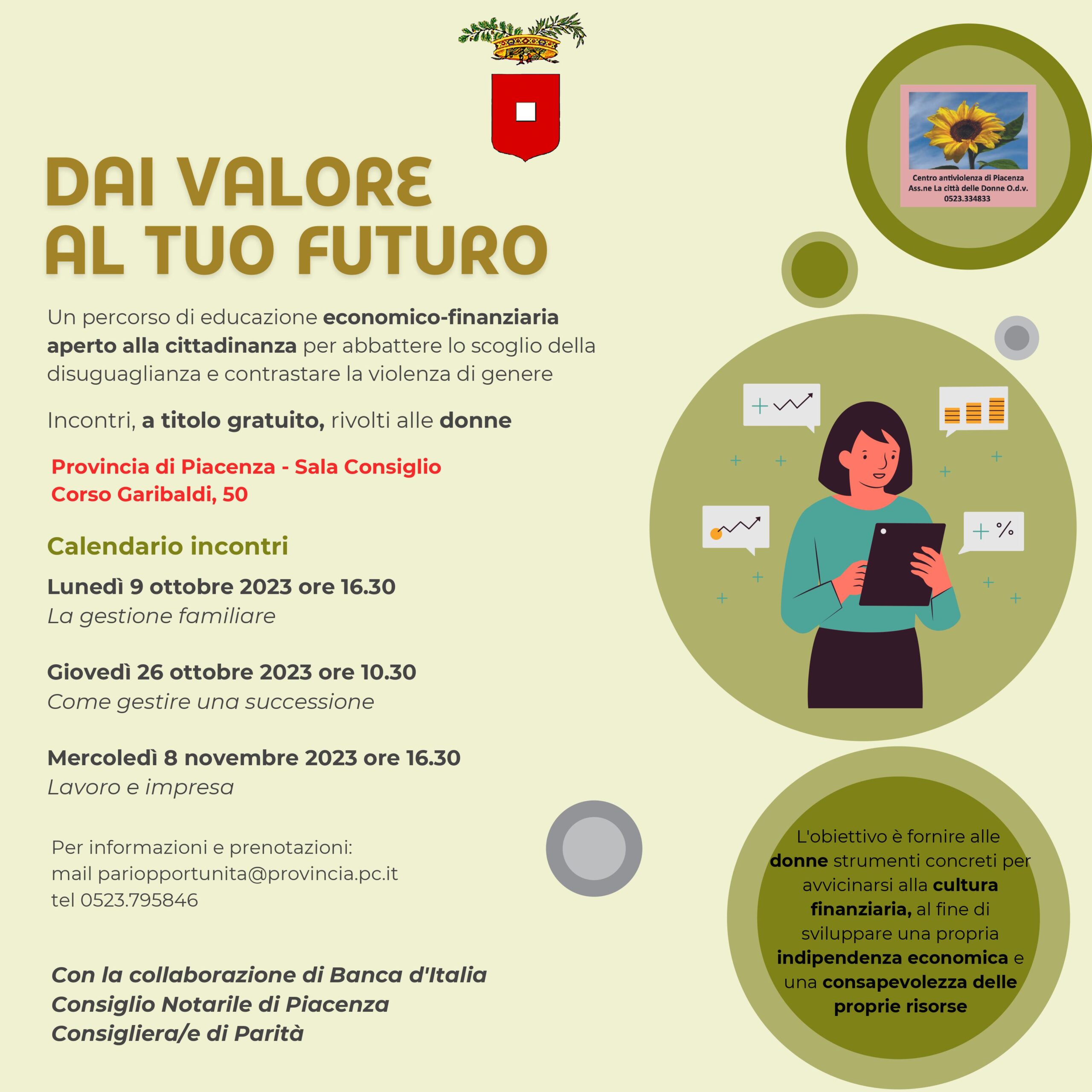Dai Valore Al Tuo Futuro”: Presentato A Piacenza Il Nuovo Percorso Di  Educazione Finanziaria. Tre Incontri Con Un Obiettivo: Fornire Alle Donne  Strumenti Concreti Per Sviluppare Una Propria Indipendenza Economica E Una